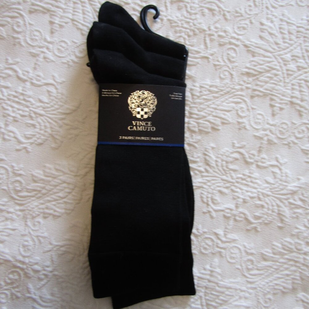 VINCE CAMUTO Lot of 3 Pairs of Black Knee High Socks---One Size Stretch--NWT's.